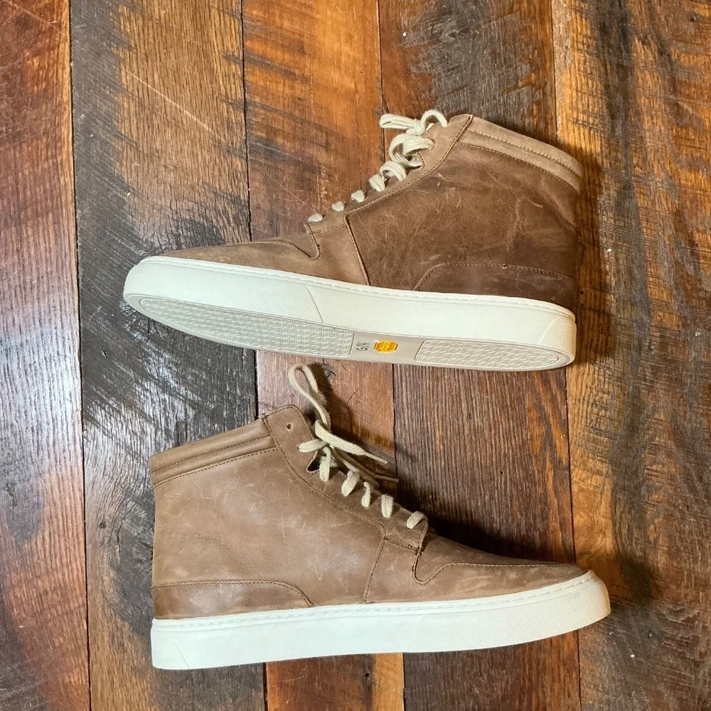 Nisolo Everyday Mid Top Men’s Sneakers Tobacco Brown Leather Size 9.5 - Picture 3 of 12